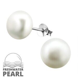Sterling Silver Freshwater White Pearl Studs 10mm​